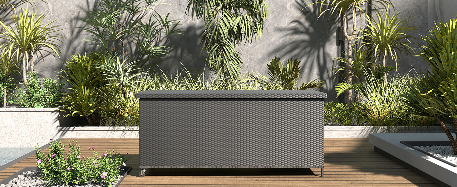 Водонепроникна садовий ящик-бокс UDPATIO з колесами 480л, чорний 138x61 см для саду та балкону