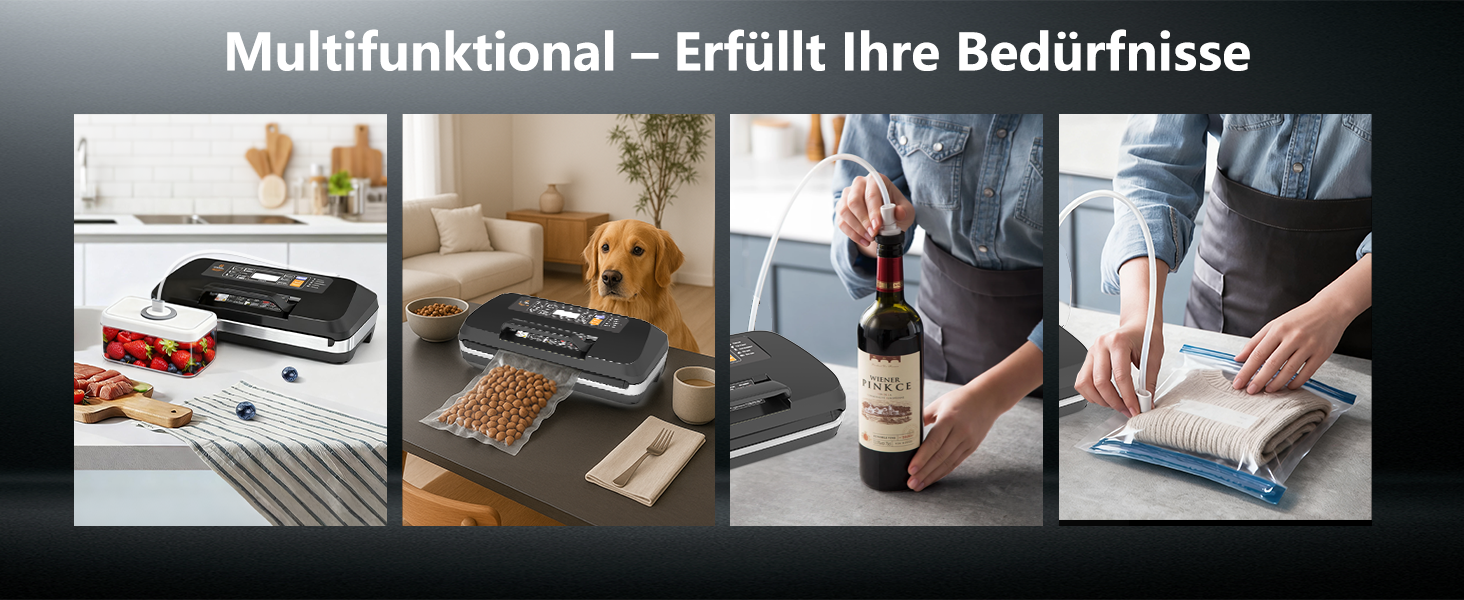 Вакууматор для продуктів 12-в-1, вакуумний пакувальник з подвійним швом, вбудованим різаком та лотком для збору рідини, 95кПа, чорний