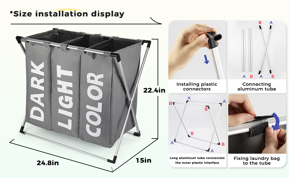 Сортувальник для білизни Oxford Trio з 3 відділеннями (102L), сірий | Кошик для білизни, контейнер для брудної білизни