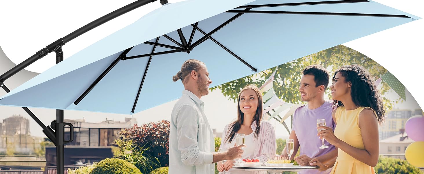 Парасолька від сонця KESSER Ø 350 см, підвісна модель з рукою-кранцем для тераси, балкона та саду, алюмінієвий стійкий каркас, UV-захист, водонепроникна та вітростійка, поворот на 360°, антрацит