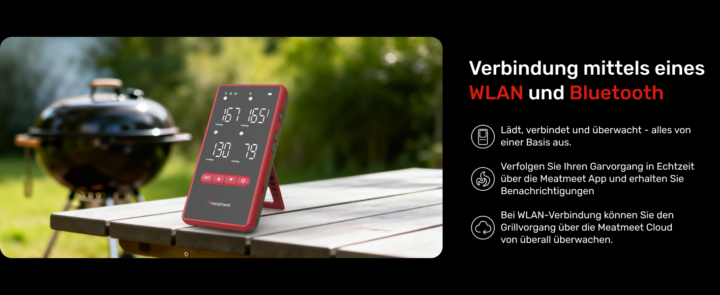 Бездротовий розумний термометр для м'яса Z Pro з Wi-Fi та Bluetooth, 4 щупи (6 сенсорів), водонепроникний IP69, термостійкий до 595°C для гриля, духовки та аерофритюрниці