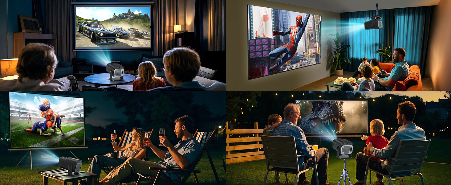 Портативний проєктор Mini Beamer 4K Full HD 1080P з WiFi 6, Bluetooth 5.2, автоматичною корекцією трапецеїдальних спотворень та підтримкою HDMI, TV Stick, Memory Stick, Laptop (білий, чорний)