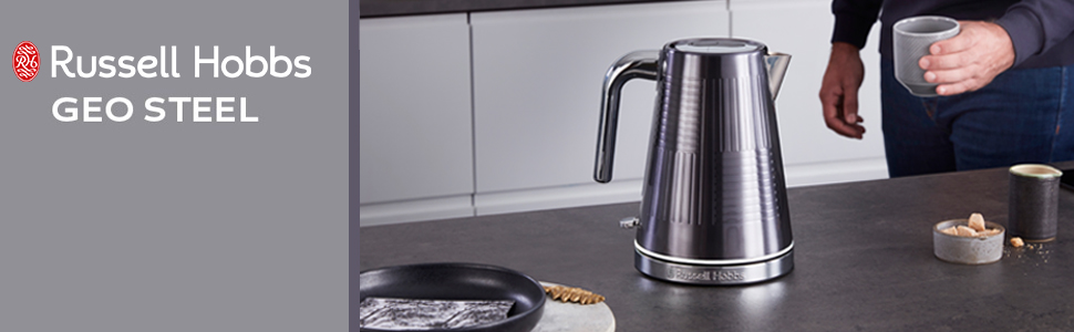 Тостер Russell Hobbs Geo Edelstahl Grau на 2 тости, нержавіюча сталь, сірий. Широкі слоти, підставка для булочок, 6 режимів, розморожування, підігрів, швидкий нагрів 1640 Вт