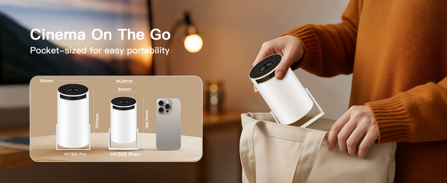 Портативний проєктор LYNCAST HY300 Pro з Wi-Fi, Bluetooth та Android 11. Підтримка 1080P/4K, поворотний на 180°, для домашнього кінотеатру та використання на відкритому повітрі