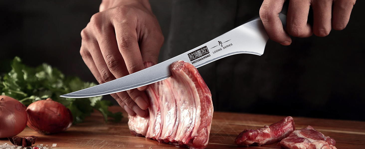 Набір кухонних ножів HOSHANHO 7 предметів: професійний японський набір з нержавіючої сталі з високим вмістом вуглецю, гострі ножі з ергономічними ручками з паккавуда (9-дюймовий ніж для філе)