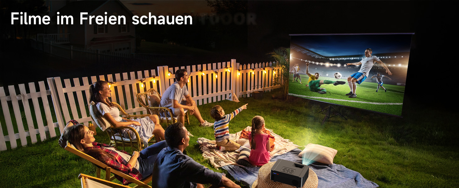 Проектор Beamer для домашнього кінотеатру з Wi-Fi 6 та Bluetooth 5.3, 1080P, 50% Zoom, HDMI/AV/Laptop/iPhone, для використання на вулиці, чорний