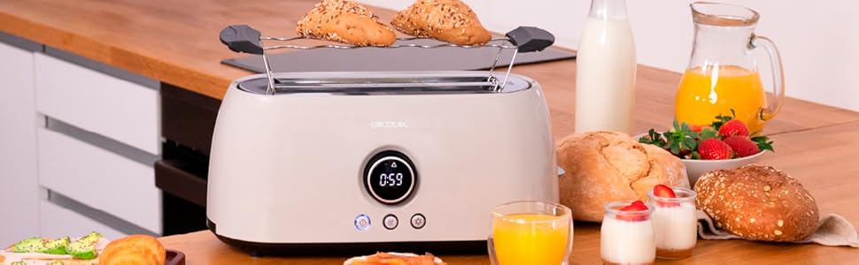 Тостер Cecotec ClassicToast 15000 Yellow Extra Double 1500 Вт, на 4 тости, з широкими слотами, 3 функції, LED-підсвітка, бежевий