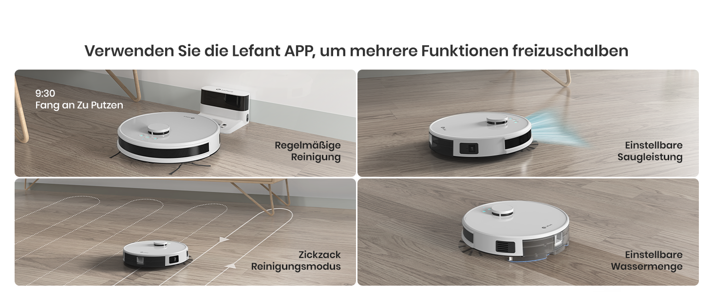 Робот-пилосос LEFANT M1W з функцією миття, багатоступеневе мапування, зони заборони, потужність 5500Pa, 150 хв роботи, ідеальний для шерсті тварин та твердих підлог, керування через додаток/Alexa