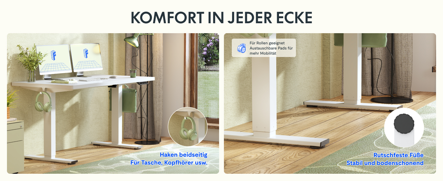 Регульований стіл FLEXISPOT 160x80 см з LED-дисплеєм та пам'яттю (білий), з гачками та монолітною стільницею