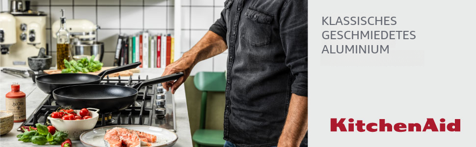 Набір сковорідок KitchenAid Classic для індукційних плит (20, 24, 28 см), твердоанодований алюміній з керамічним антипригарним покриттям без PFAS, чорний