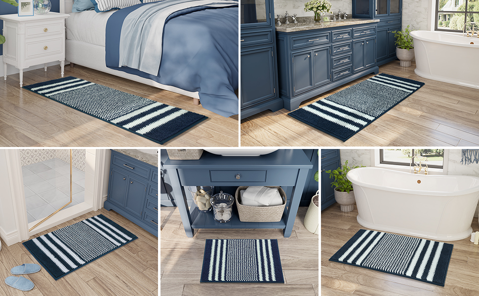 Килимок для ванної кімнати Biscpro Non-Slip Chenille, що миється, 40x60 см, темно-синій - м'який, вбираючий килимок для ванної