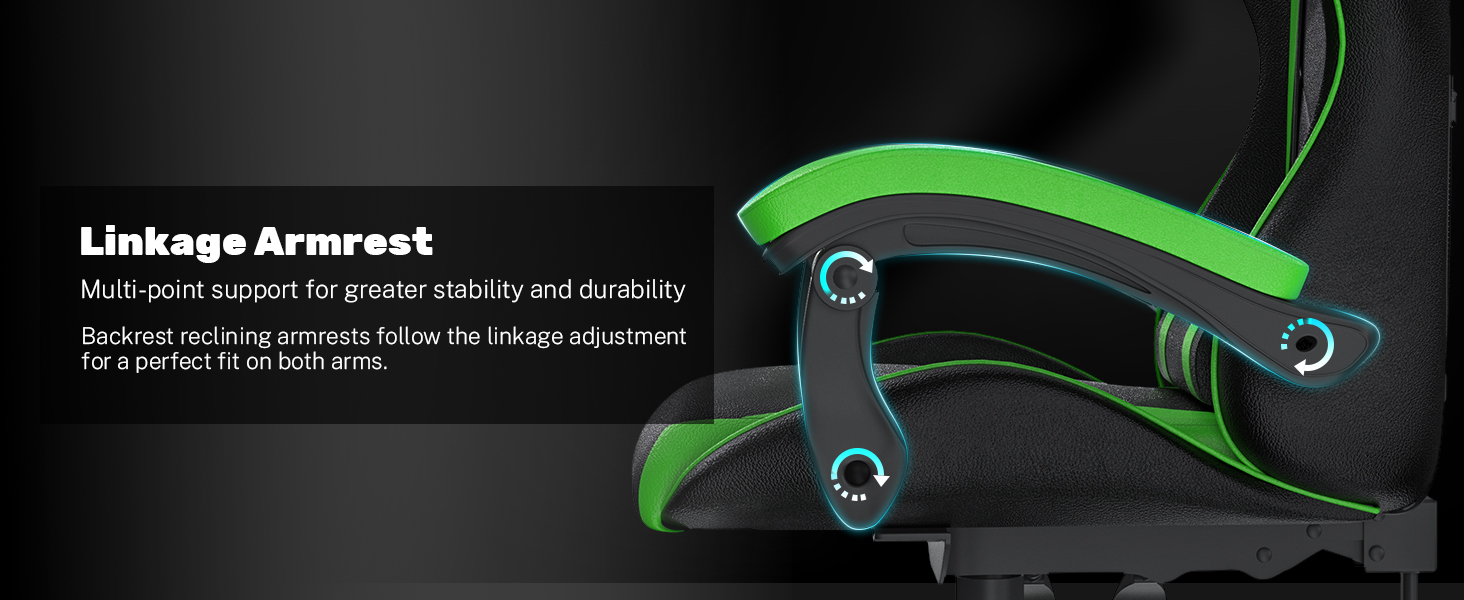 Ігровий крісло Bigzzia - ергономічне комп'ютерне крісло для геймерів з підголівником, RGB підсвічуванням, для підлітків та дорослих (чорно-зелене, без LED)