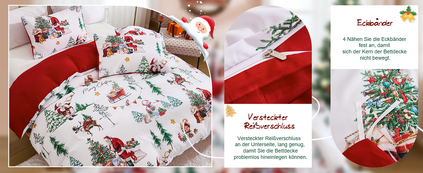 Комплект зимової постільної білизни WONGS BEDDING з новорічним принтом (Дід Мороз), мікрофібра, 2 предмети: підковдра 135x200 см та наволочка 80x80 см, білий