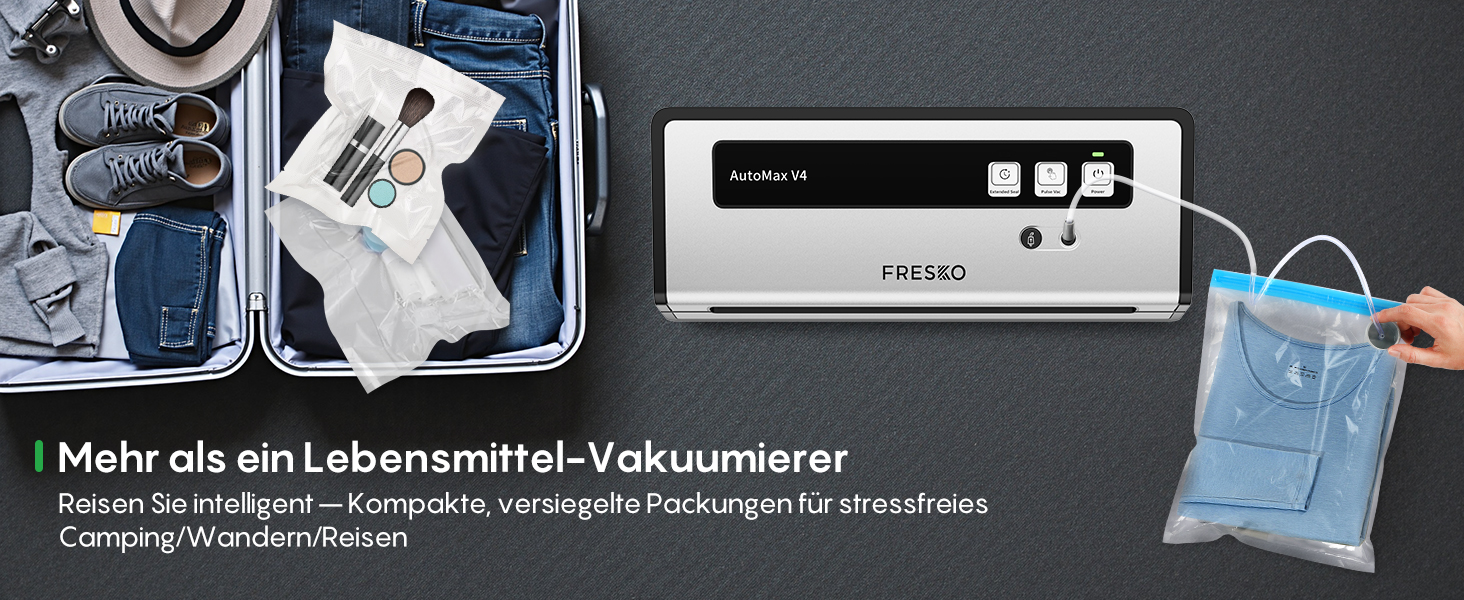 Вакууматор FRESKO Automax V2, автоматичний вакуумний пакувальник 140W з подвійним термозапечатуванням, режимами «Сухий/Вологий» та набором для консервації (чорний)