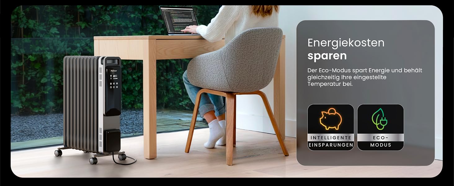 Розумний електричний масляний радіатор Pro Breeze 2500Вт, 11 секцій, з керуванням через Wi-Fi (Smart App), термостатом, таймером на 24г та сенсорним дисплеєм, сріблястий
