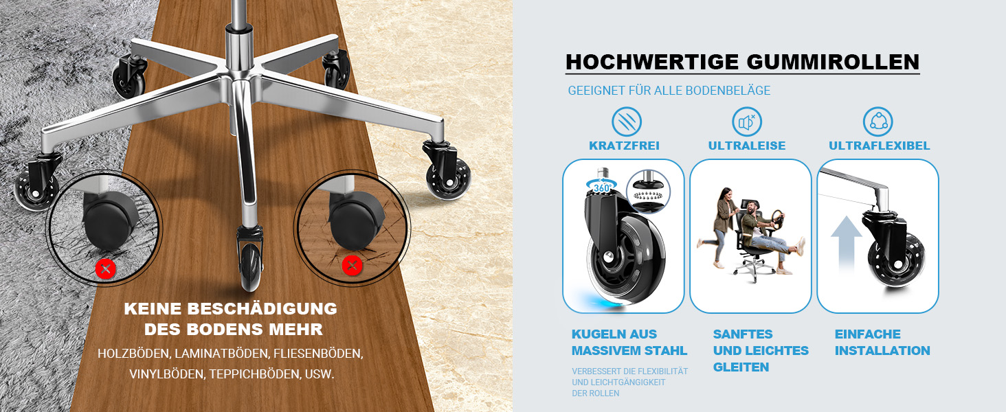 Ергономічне крісло для офісу та дому, 4D підлокітники, регулювання глибини сидіння, 4-рівневий нахил, гумові колеса, сітчасте сидіння, висока спинка, для великих людей, Homeoffice & Gaming (Сірий, сітчасте сидіння)