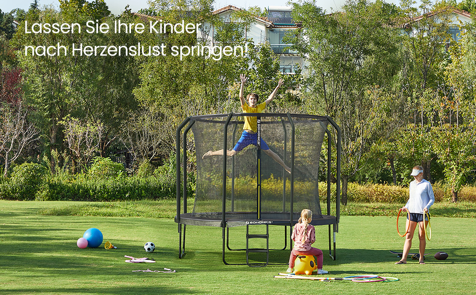 Батут SONGMICS для дітей вуличний Ø305 см з захисною сіткою та драбиною, чорний