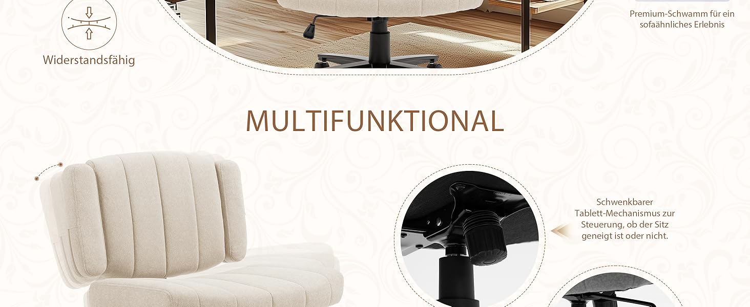 Крісло Vigosit Criss Cross з колесами, регульовані підлокітники, антиковзне покриття, комфортна подушка, сучасний стиль, поворотне, для дому, туалетного столика, офісу (Сірий)