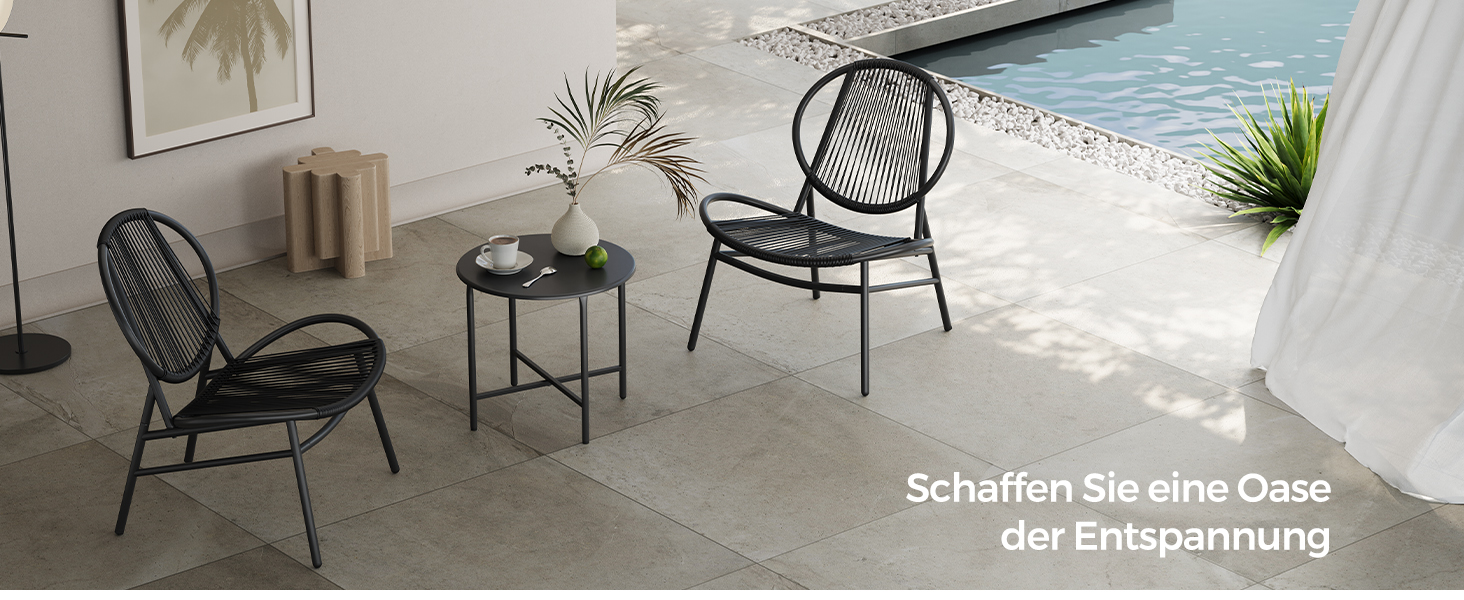 Набір садових меблів SONGMICS з поліротану для балкона та тераси: стіл та 2 крісла (чорний)