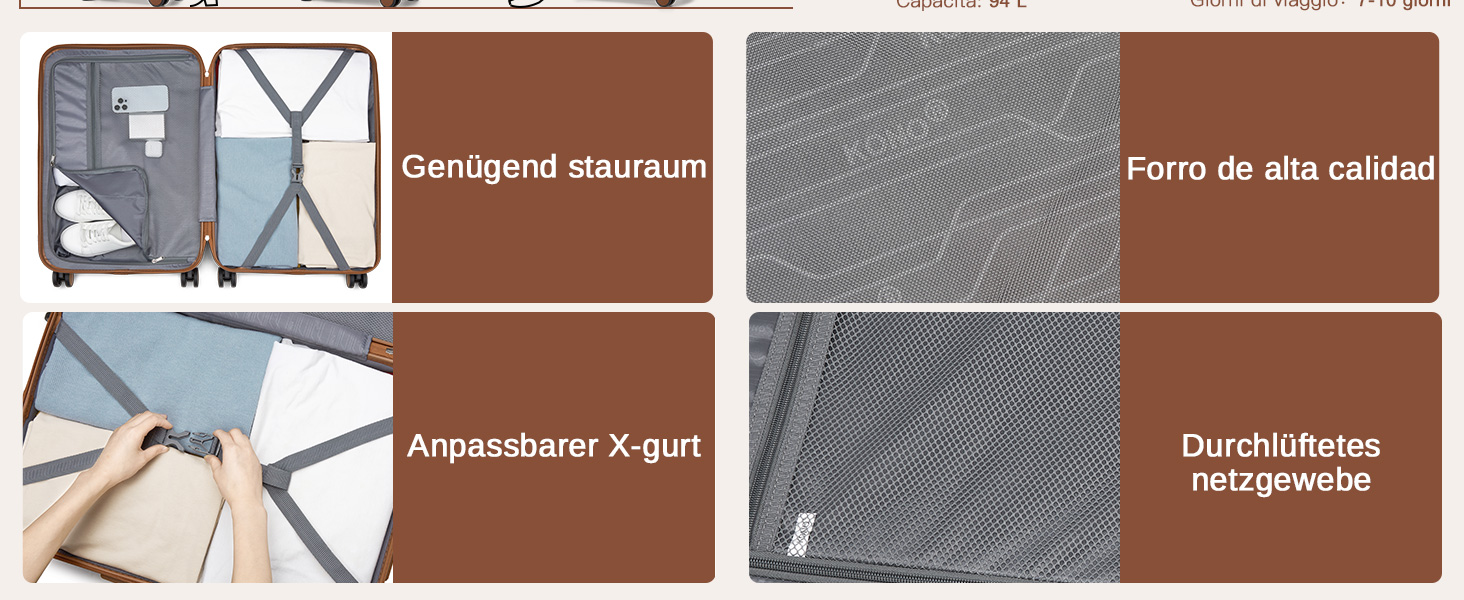 KONO Чемодан-валіза середнього розміру 66см з ABS+PC, валіза на колесах з замком-кодом (темно-зелений/коричневий)