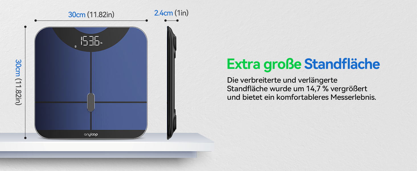 Цифрові ваги жиру в організмі Anyloop з додатком, 180 кг, Bluetooth, Аналіз тіла, Чорний