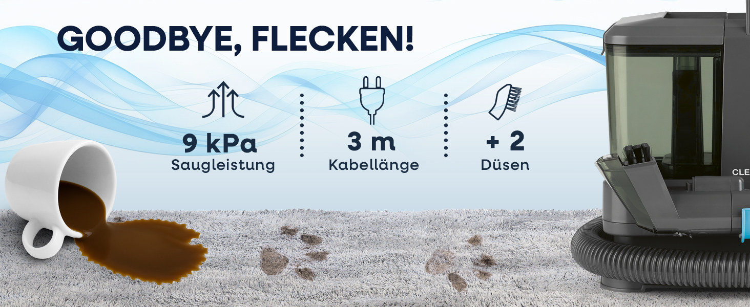 CLEANmaxx Професійний пароочисник та чисник для килимів та м'яких меблів | Пароочисник для плям | EASYmaxx засіб для чищення килимів | Для диванів, авто, килимів, м'яких меблів | Чорний, компактний, 330W