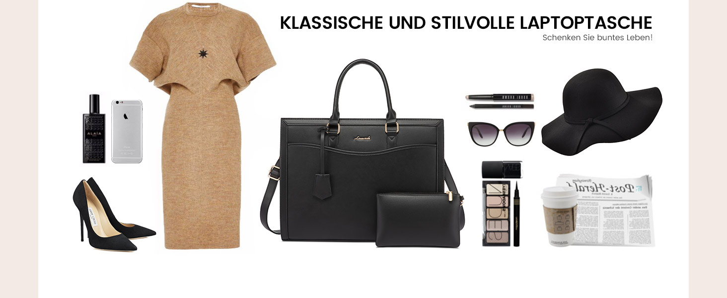 LOVEVOOK Сумка для ноутбука 15.6 дюймів, жіноча, велика, з PU-шкіри, для роботи, навчання, універсальна, чорна