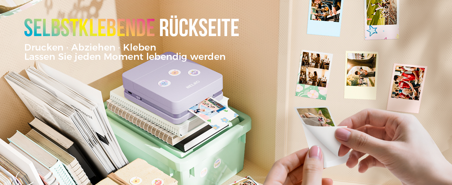 Портативний міні-фотопринтер Nelko PP01: кольоровий, для смартфонів iOS & Android, з 20 паперами, наклейки, AI APP, фіолетовий