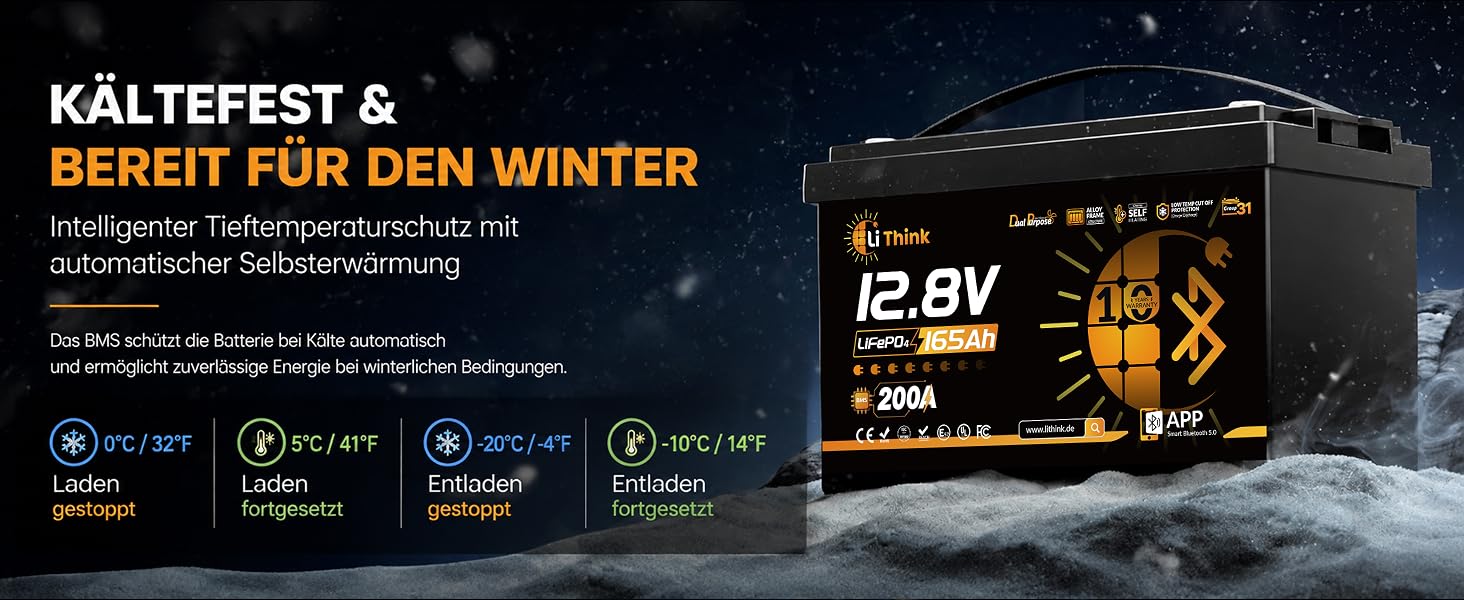 LiFePO4 акумулятор 12V 165Ah для кемпера та автобудинку, Bluetooth 5.4, стандарт ECE R10, літієва батарея H190 Dual Purpose