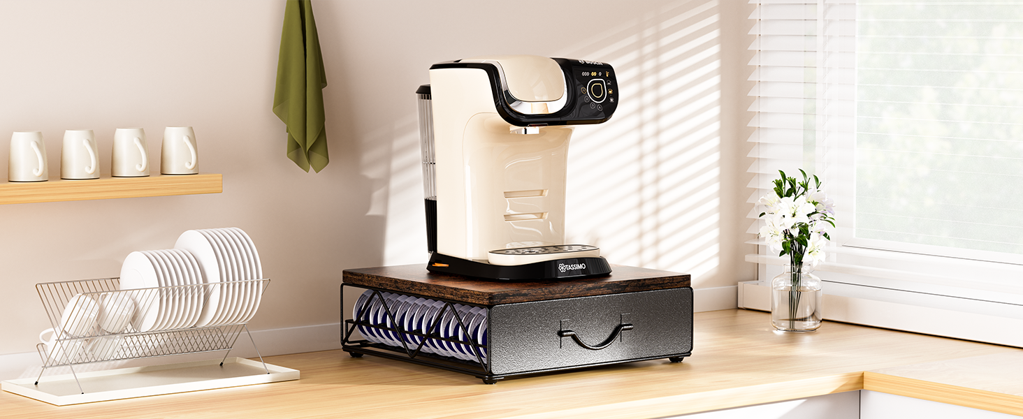 Тримач для капсул Tassimo на 64 кавових капсул, металевий органайзер-диспенсер для зберігання капсул Tassimo, штабельний підставник (коричневий + чорний)