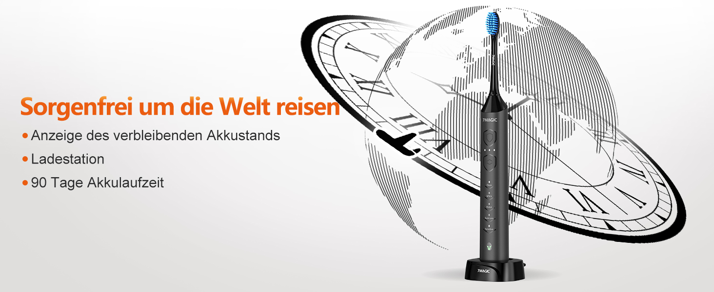 Електрична звукова зубна щітка Ritter - 5 режимів, 40000VPM, IPX7, акумулятор до 90 днів, таймер, чорний