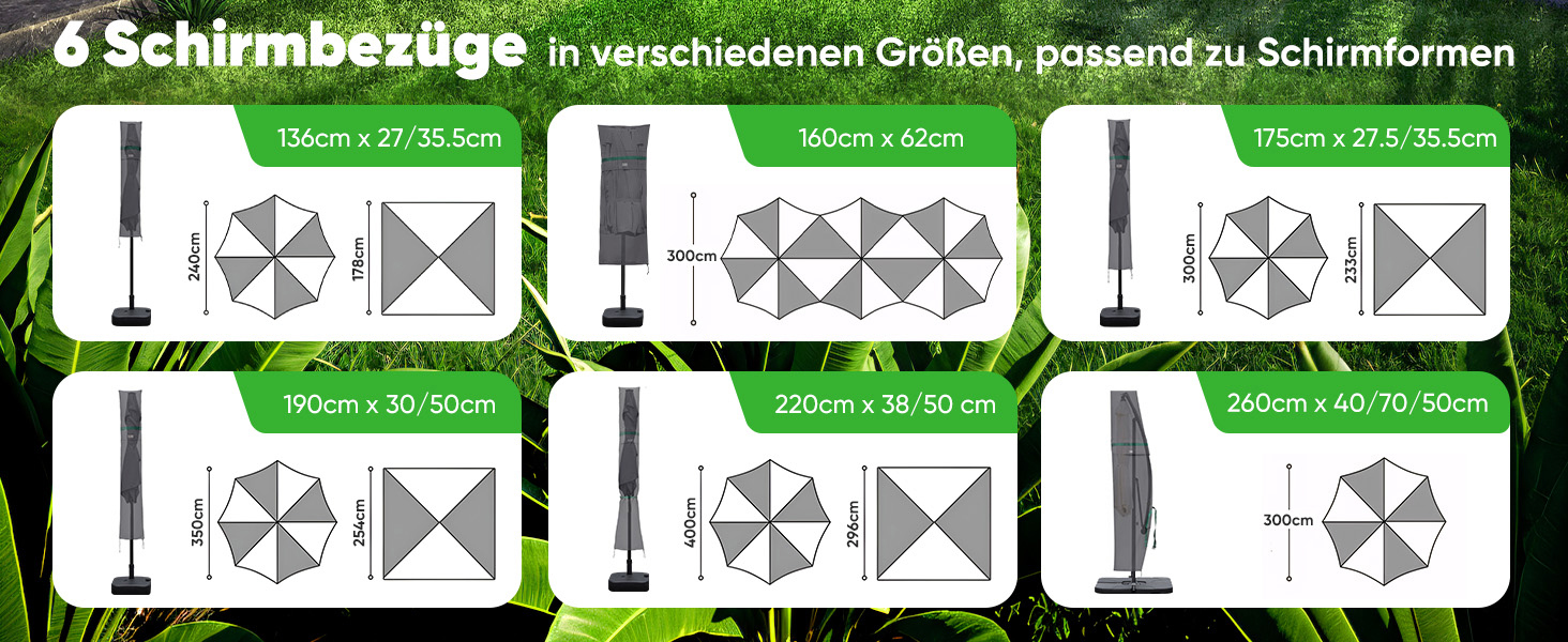 Чохол для садового парасоля Sekey, 260 x 40/70/50 см, темно-сірий, водонепроникний, з вентиляційними отворами