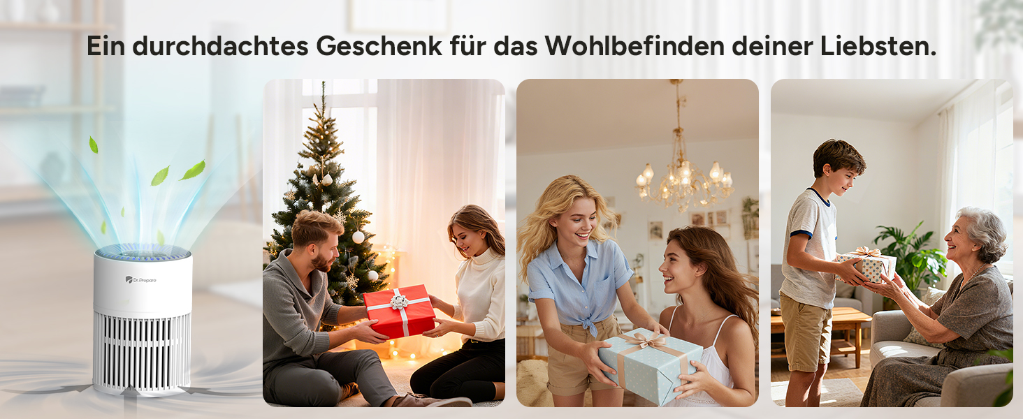 Повітряочисник DR.PREPARE для алергіків: тихий, енергоефективний, HEPA фільтр, видаляє 99,97% пилу та плісняви, миючий попередній фільтр, 15dB, режим сну, для спальні та офісу