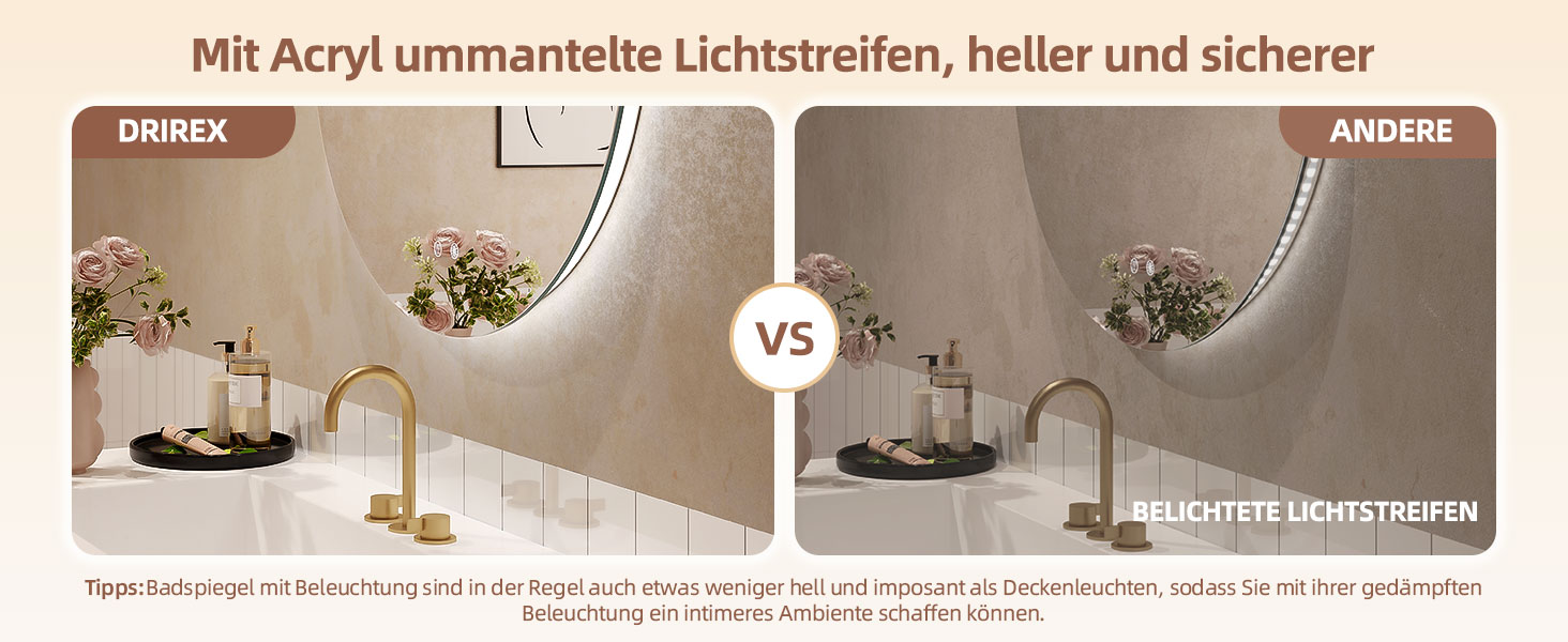 Дзеркало для ванної кімнати Dripex LED з підсвічуванням, кругле, сенсорне управління, регулювання яскравості, 3 кольори світла, запобігання запотіванню, 80x80 см