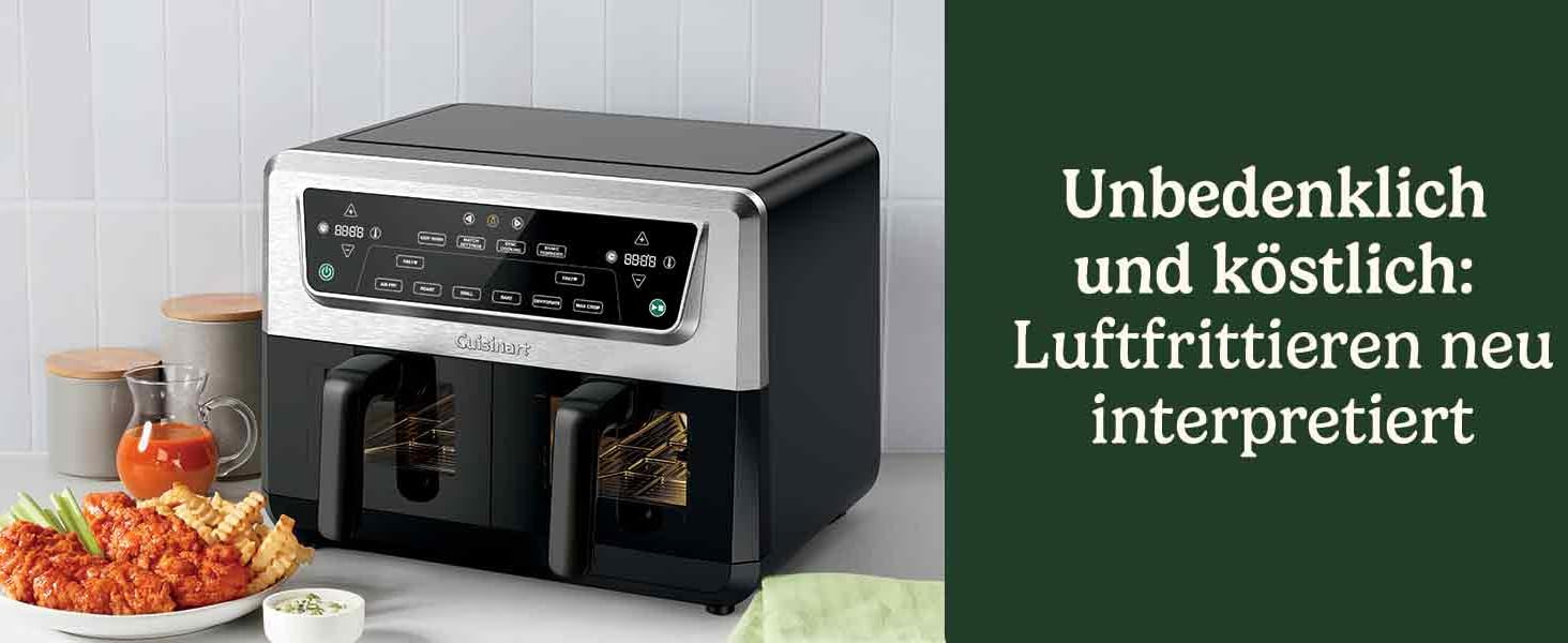 Фритюрниця Cuisinart XXL 10.4L з двозонним нагріванням | Без PFAS та хімікатів | Для смаження, грилю, випікання, дегідратації та підтримання тепла | 2 x 5.2L, 8+ порцій | Знімні деталі з нержавіючої сталі (2 камери)