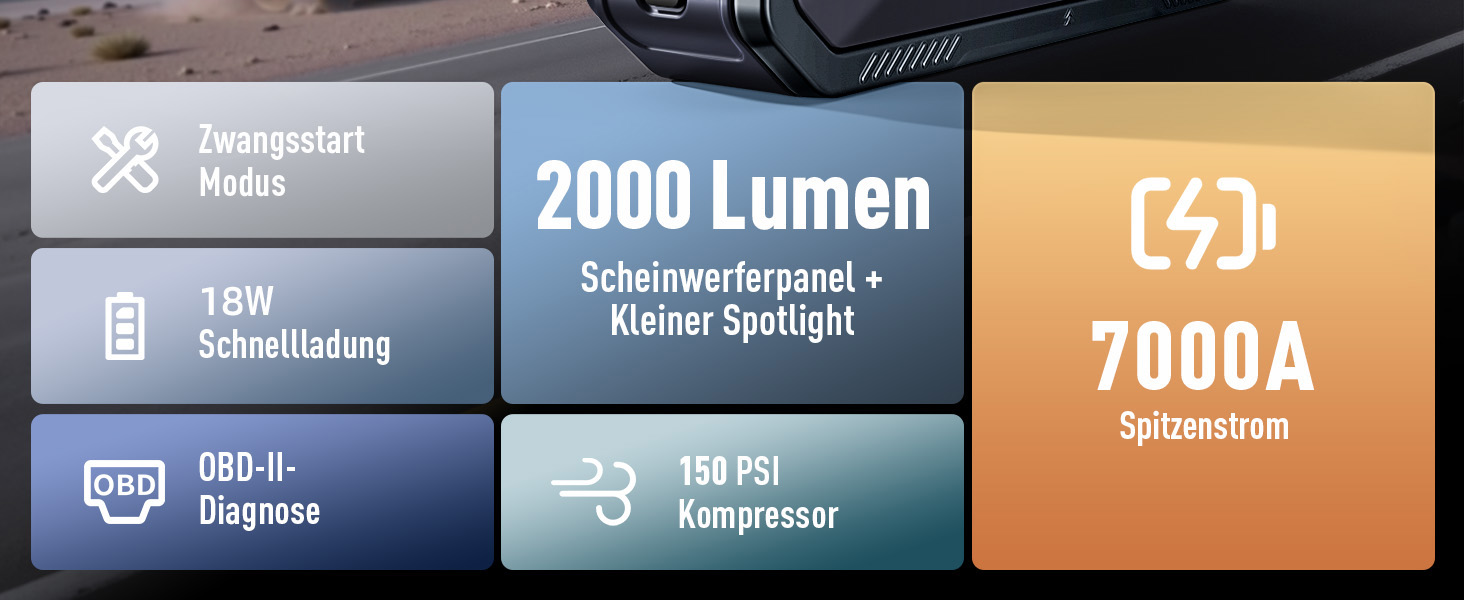 Powerbank-пусковий пристрій UTRAI 7000A з компресором та OBD-сканером. 2000 люмен LED, 160W DC, для бензинових та дизельних авто