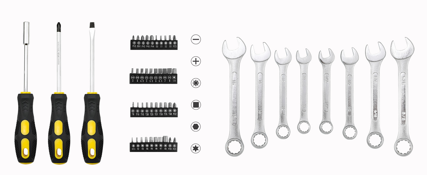 Набір інструментів 95 предметів у пластиковому кейсі Werkzeugkoffer: викрутки, головки, тріскачки для дому, авто, гаража (жовтий)