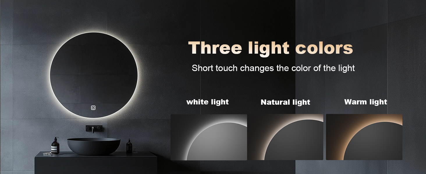 Дзеркало для ванної кімнати MYGIIVOVO круглої форми з підсвічуванням, LED, сенсорне управління, 59x59 см