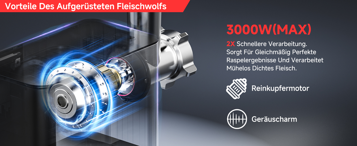 Електрична м'ясоподрібнювач AAOBOSI 3000W з LED-дисплеєм, 9 швидкостей, з нержавіючої сталі, для дому, з насадкою для ковбас та кіббе, інтегрований контейнер, сріблястий