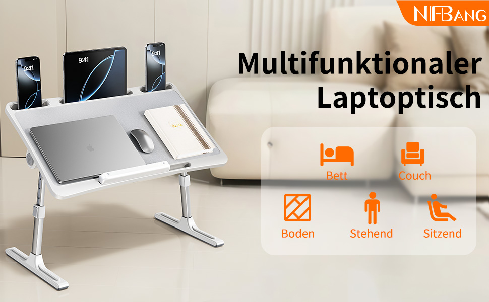 Зручний столик-підставка для ноутбука з регулюванням висоти, лапдеск для ліжка, дивана, софи. Сумісний з ноутбуками до 17 дюймів.