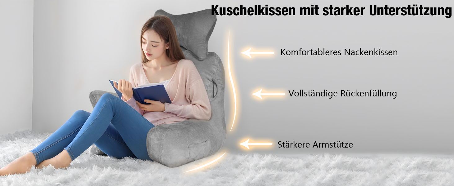 Лежанка для читання в ліжко для дорослих Suewidfay, 90x80 см, велика спинка з підголовником та підлокітником, комфортна подушка для читання в ліжко, диван або на підлогу