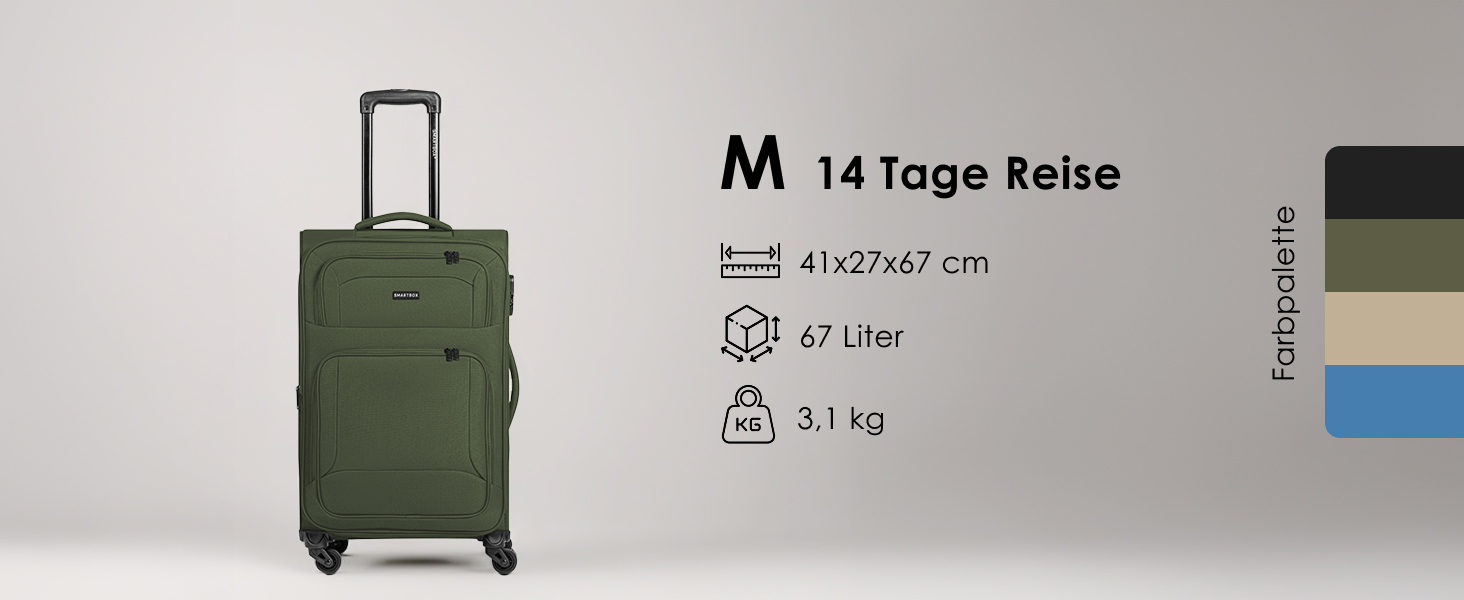 Набір валізак Smartbox (3 шт.) для жінок та чоловіків | Легкі та міцні валізи-ролери, розширювані, з кодовим замком, 4 колеса, чорний колір