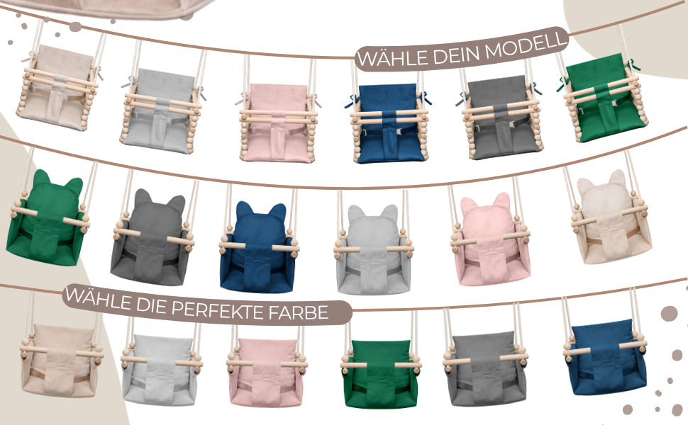 Дитяча гойдалка-колиска MAMOI з ременем безпеки, регульована висота 150-190 см, бежева. Гойдалка для дому, міцна конструкція, велюрове сидіння, легкий монтаж.