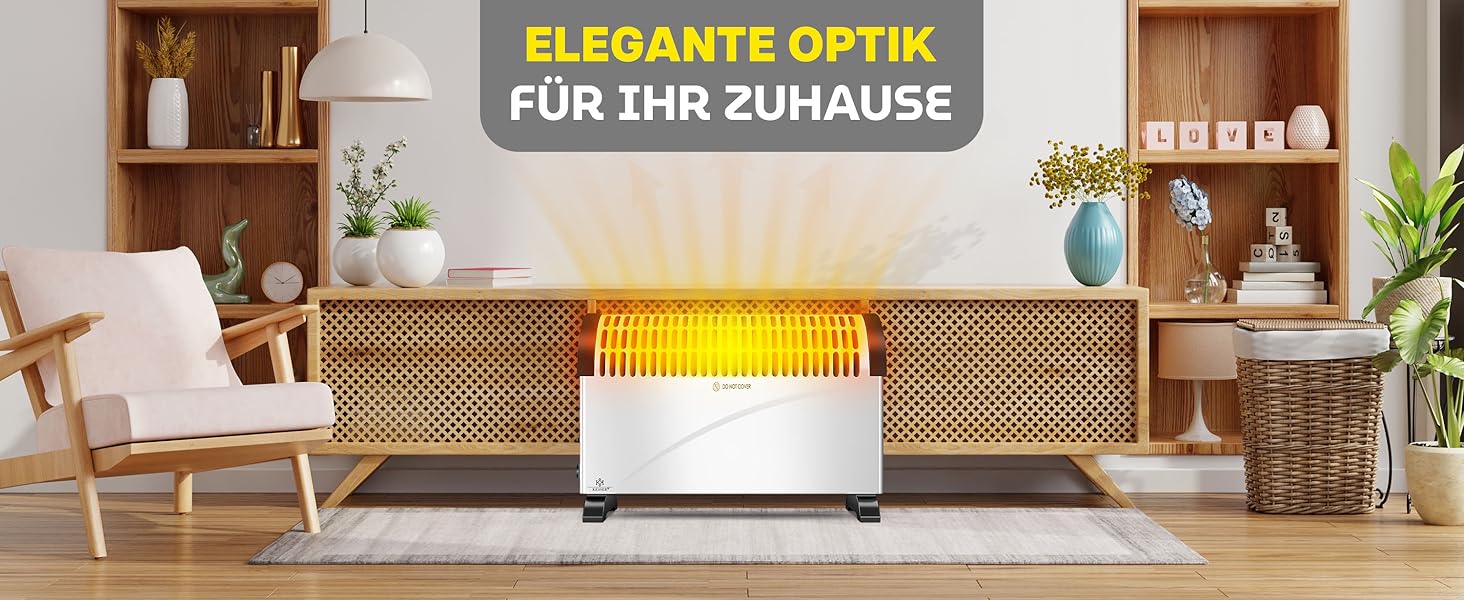 Конвектор KESSER 2000 Вт з таймером 24 год, захистом від замерзання, терморегулятором, турбонагрівом, 3 режими, ручки для перенесення, чорний