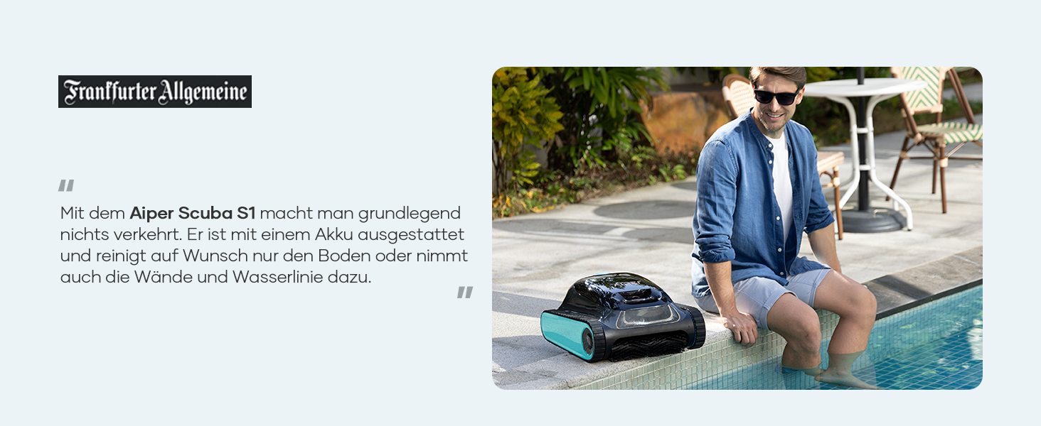 AIPER Scuba S1 Робот-пилосос для басейну, автоматичне очищення дна та стін, ультратонкий фільтр 3 мкм, 180 хвилин роботи, 15900 л/год, керування через додаток, для вбудованих басейнів, синій