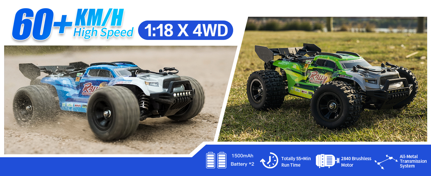 Радіокерований позашляховик YONCHER 18101 4WD, 40 км/год, 2 акумулятори, час роботи 70+ хв, для дорослих та дітей, масштаб 1:18