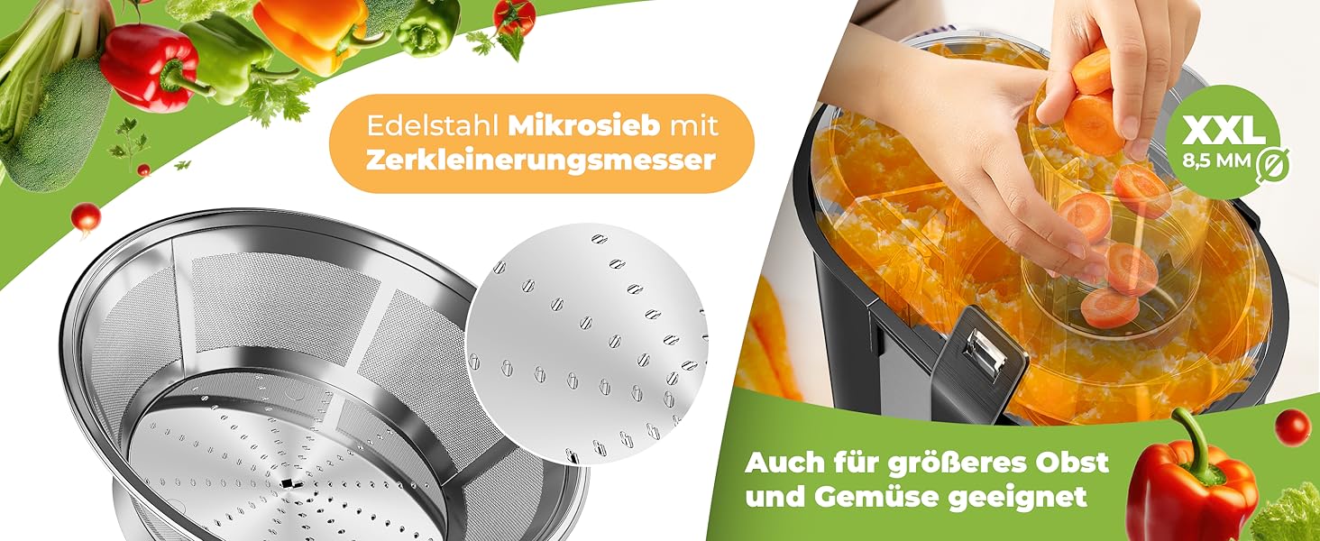 KESSER® Електрична центрифужна соковитискачка для фруктів та овочів з нержавіючої сталі 1100W, велика завантажувальна трубка, 3 швидкості, сірий/срібний колір