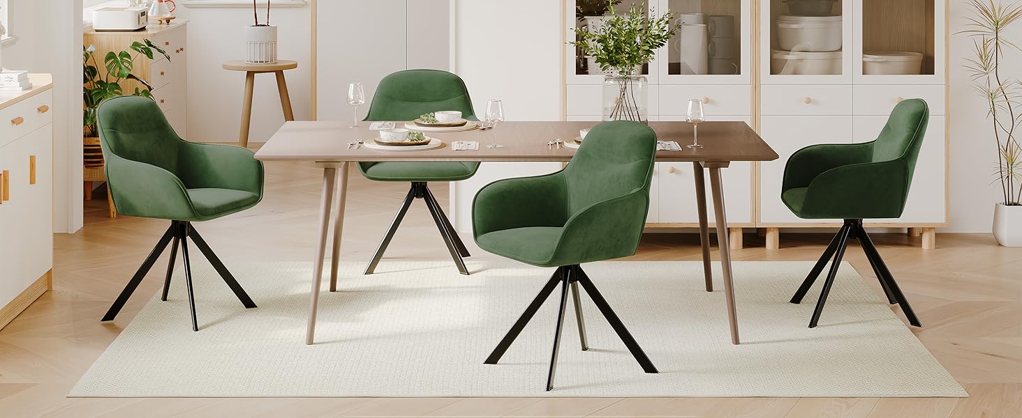 Набір обертових стільців для їдальні з підлокітниками (2 шт.), зелені