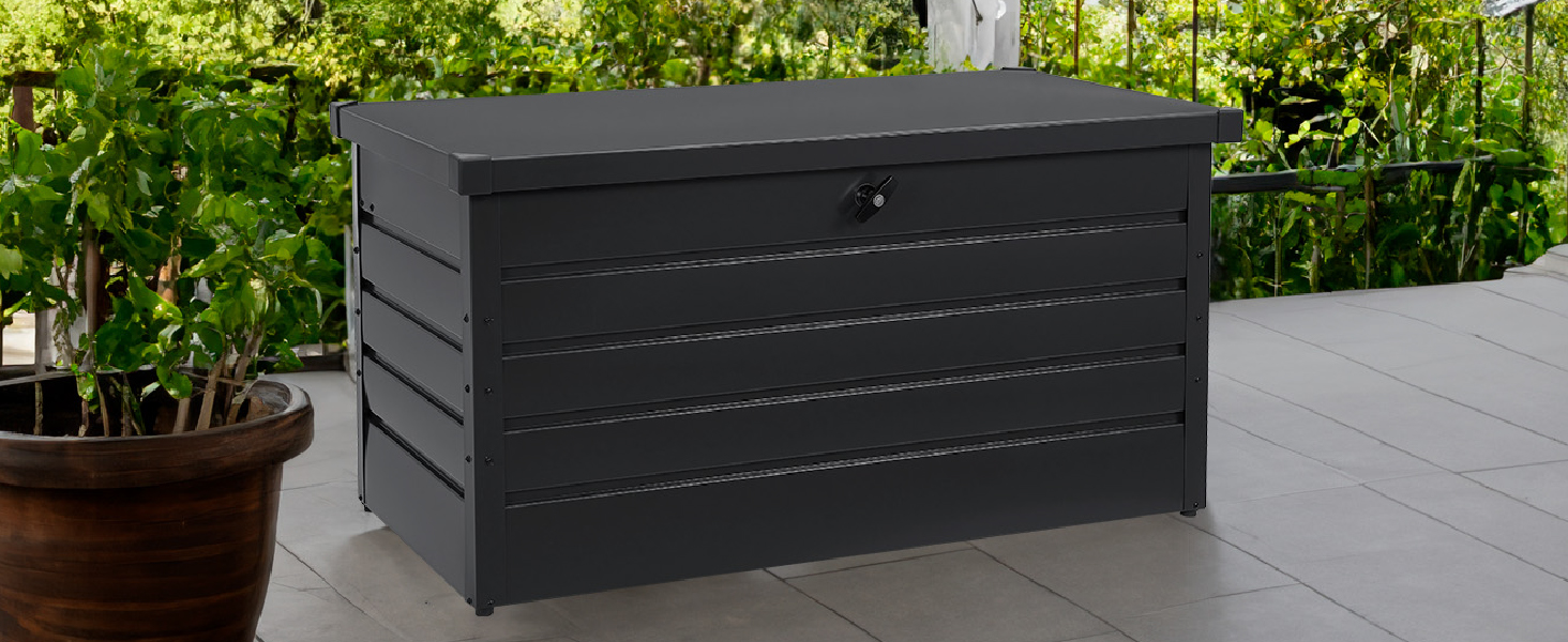 Ящик для зберігання вуличний Juskys Metall Limani 380л, водонепроникний, з замком, антрацит - для саду, подушок, меблів