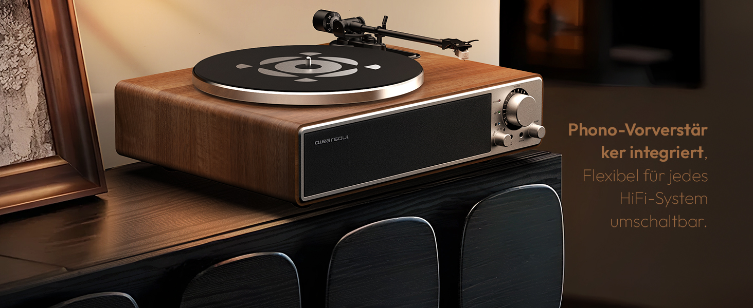 ONE-Q Hi-Fi вініловий програвач з Bluetooth 5.4, вбудованими динаміками, фонокоректором, магнітною голкою AT-3600L, 33/45 об/хв, два режими швидкості